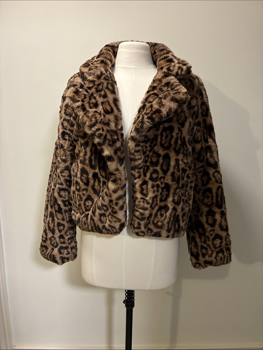 Love Tree Leopard-Print Faux Fur Teddy Jacket - Brown/Black